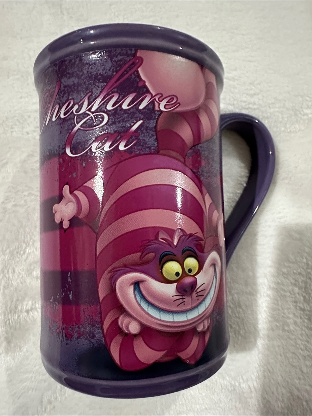 DISNEY CHESHIRE CAT Ceramic Mug - Purple & Pink 14oz Fun Whimsical Collectable